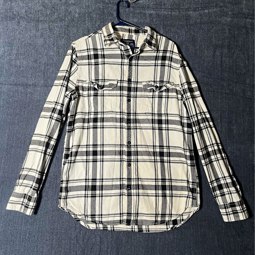 American Eagle Outfitters Mens L Tall Athletic Fit Plaid Flannel Button Pockets